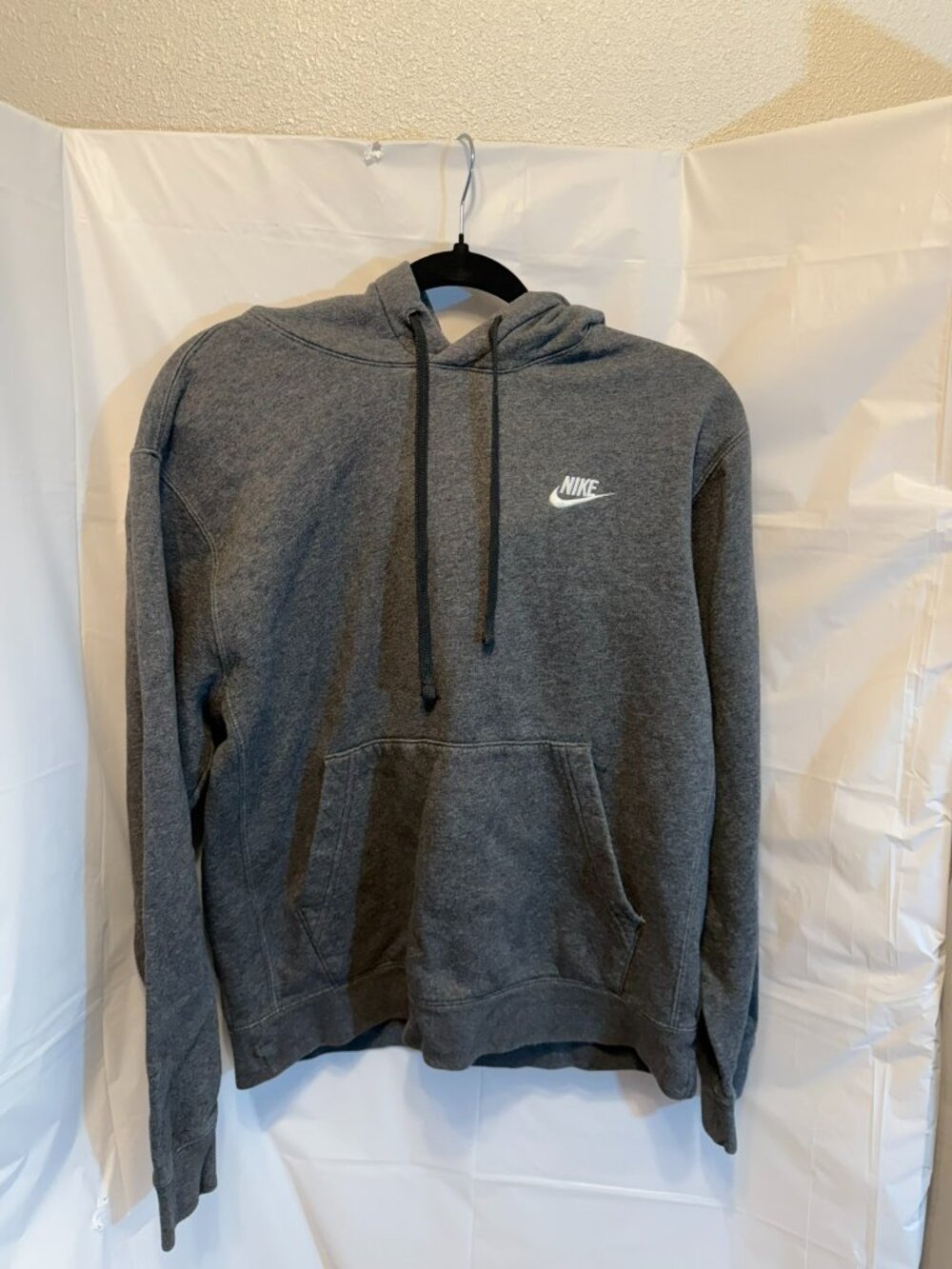 Nike Grey Fleece Hoodie White Embroidered Swoosh S